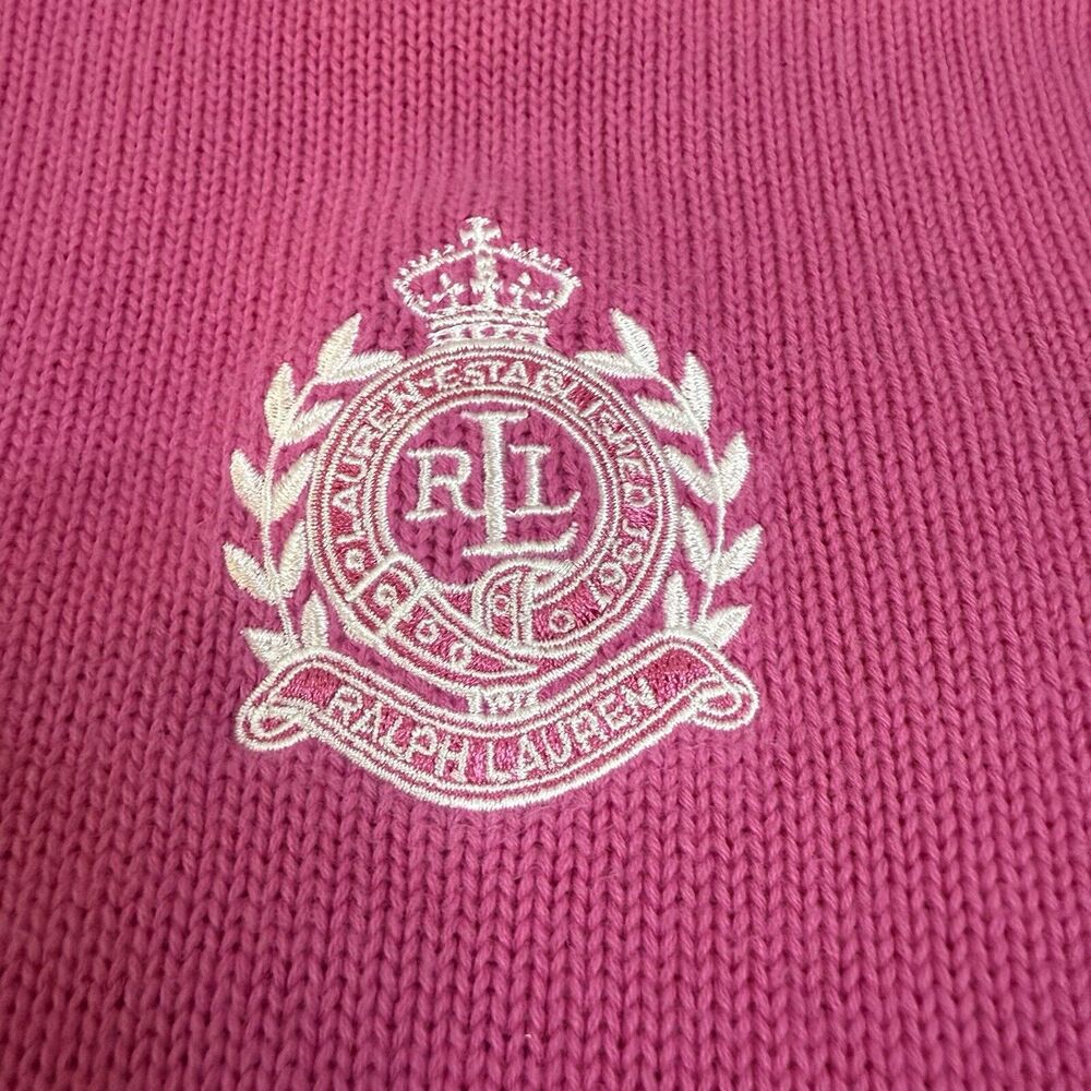 Lauren Ralph Lauren Cardigan Sweater Full Zip Pink Med Knit Women Old Money Logo - Picture 3 of 14